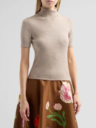 Oscar de la Renta Women's Turtleneck Wool Top - Dark Oat | Thumbnail 4