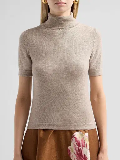 Oscar de la Renta Women's Turtleneck Wool Top - Dark Oat | Thumbnail 5