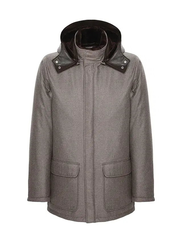 Gorski Men's Wool and Cashmere Blend Parka with Shearling Lining - Taupe