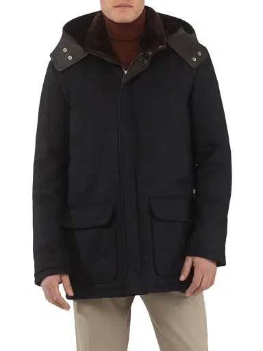 Gorski Men's Wool and Cashmere Blend Parka with Shearling Lining - Black | Thumbnail 2