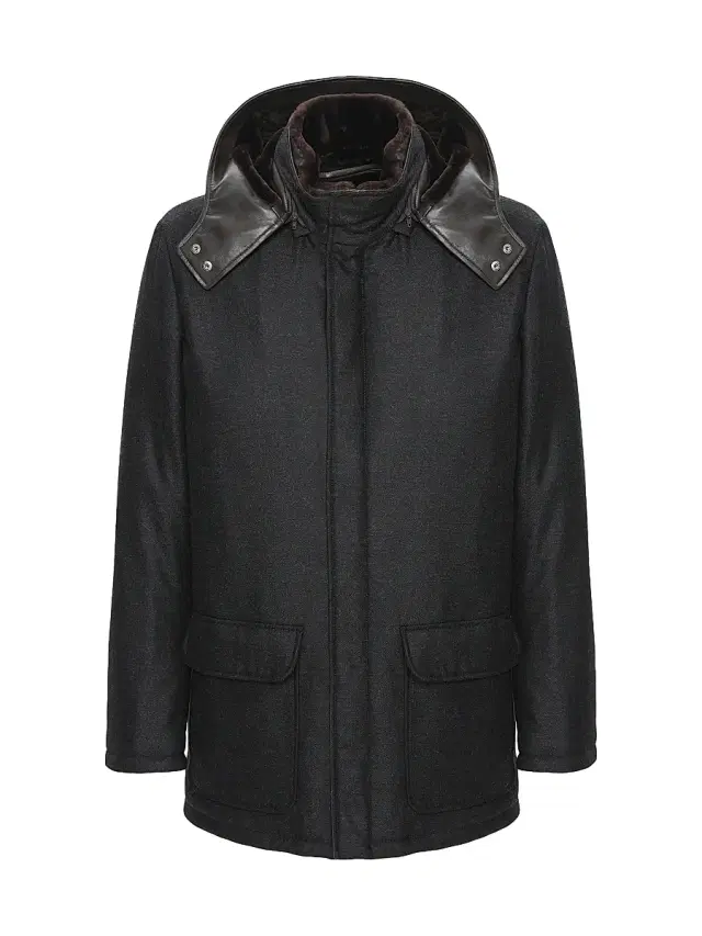 Gorski Men's Wool and Cashmere Blend Parka with Shearling Lining - Black