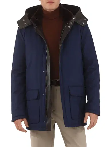 Gorski Men's Wool and Cashmere Blend Parka with Shearling Lining - Navy | Thumbnail 2