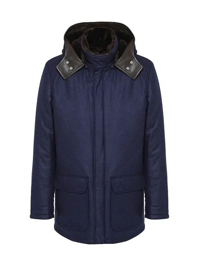 Gorski Men's Wool and Cashmere Blend Parka with Shearling Lining - Navy