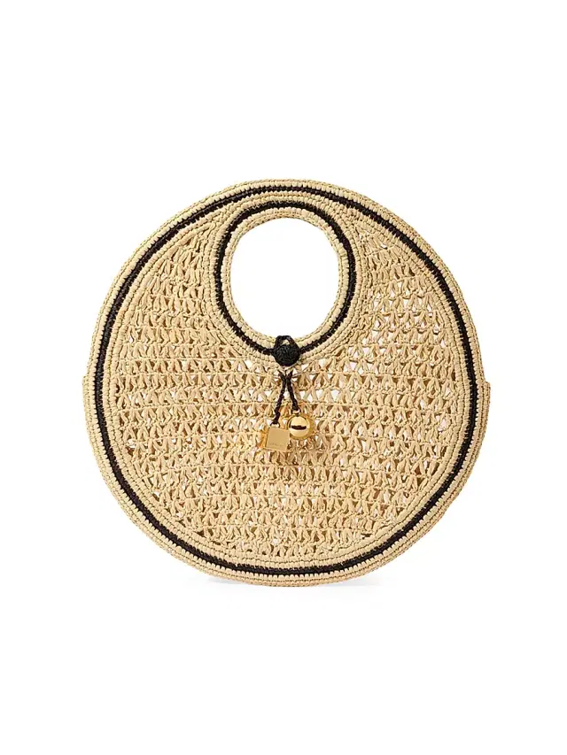 Women's Le Petit Rond Spiaggia Raffia Top Handle Bag - Natural Black