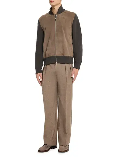 Ferragamo Men's Suede & Wool Zip-Front Jacket | Thumbnail 2 Ferragamo Men's Suede & Wool Zip-Front Jacket | Thumbnail 2