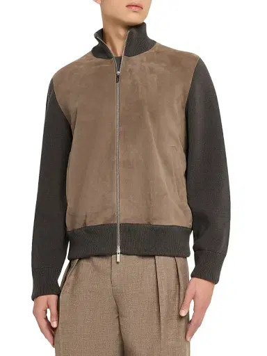 Ferragamo Men's Suede & Wool Zip-Front Jacket | Thumbnail 3 Ferragamo Men's Suede & Wool Zip-Front Jacket | Thumbnail 3