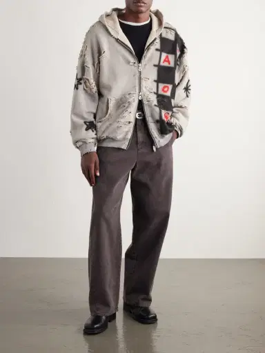 Satoshi Nakamoto Get What I Want Distressed Embellished Cotton-Jersey Zip-Up Hoodie - Men | Thumbnail 2