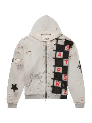 Satoshi Nakamoto Get What I Want Distressed Embellished Cotton-Jersey Zip-Up Hoodie - Men | Thumbnail 1