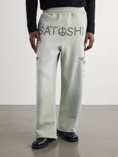 Satoshi Nakamoto Wide-Leg Studded Cotton-Jersey Sweatpants - Men | Thumbnail 3 Satoshi Nakamoto Wide-Leg Studded Cotton-Jersey Sweatpants - Men | Thumbnail 3