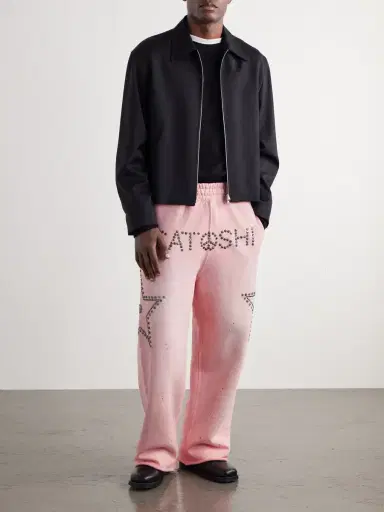 Satoshi Nakamoto Wide-Leg Studded Cotton-Jersey Sweatpants - Men | Thumbnail 2 Satoshi Nakamoto Wide-Leg Studded Cotton-Jersey Sweatpants - Men | Thumbnail 2