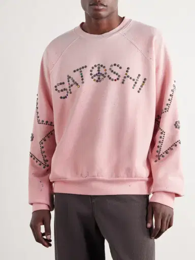 Satoshi Nakamoto Distressed Studded Cotton-Jersey Sweatshirt - Men | Thumbnail 2