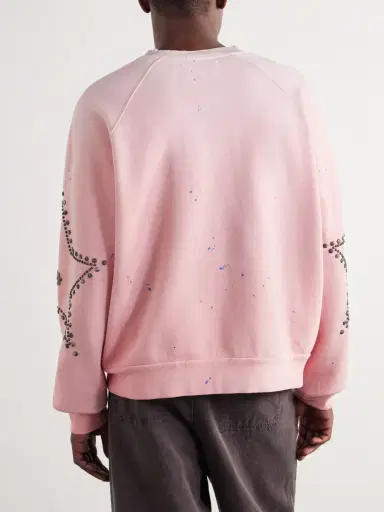 Satoshi Nakamoto Distressed Studded Cotton-Jersey Sweatshirt - Men | Thumbnail 3