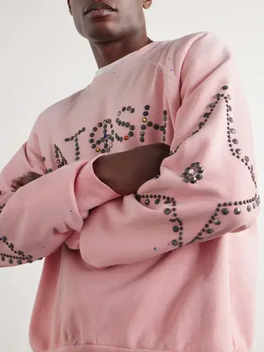Satoshi Nakamoto Distressed Studded Cotton-Jersey Sweatshirt - Men | Thumbnail 4