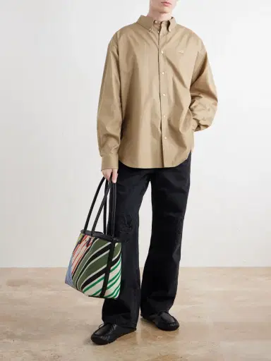 Loewe Verano Logo-Embroidered Striped Leather-Trimmed Canvas Tote - Men | Thumbnail 2