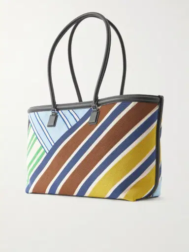Loewe Verano Logo-Embroidered Striped Leather-Trimmed Canvas Tote - Men | Thumbnail 4