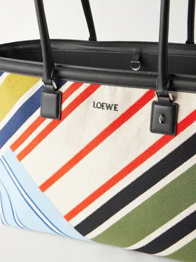 Loewe Verano Logo-Embroidered Striped Leather-Trimmed Canvas Tote - Men | Thumbnail 5