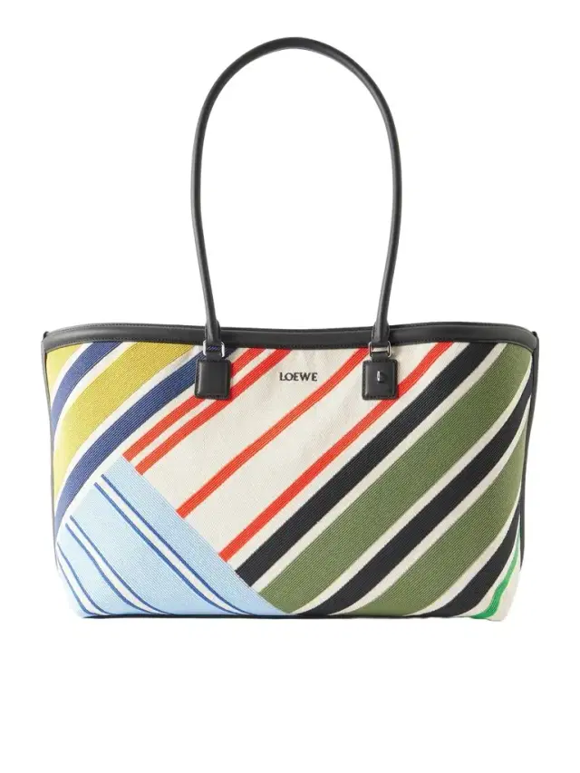 Loewe Verano Logo-Embroidered Striped Leather-Trimmed Canvas Tote - Men