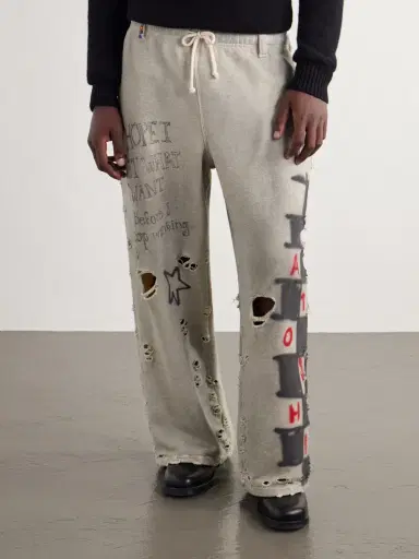 Satoshi Nakamoto Get What I Want Printed Embellished Distressed Cotton-Jersey Sweatpants - Men | Thumbnail 3 Satoshi Nakamoto Get What I Want Printed Embellished Distressed Cotton-Jersey Sweatpants - Men | Thumbnail 3
