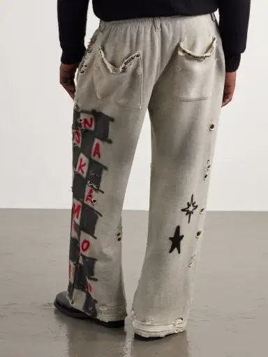 Satoshi Nakamoto Get What I Want Printed Embellished Distressed Cotton-Jersey Sweatpants - Men | Thumbnail 4 Satoshi Nakamoto Get What I Want Printed Embellished Distressed Cotton-Jersey Sweatpants - Men | Thumbnail 4