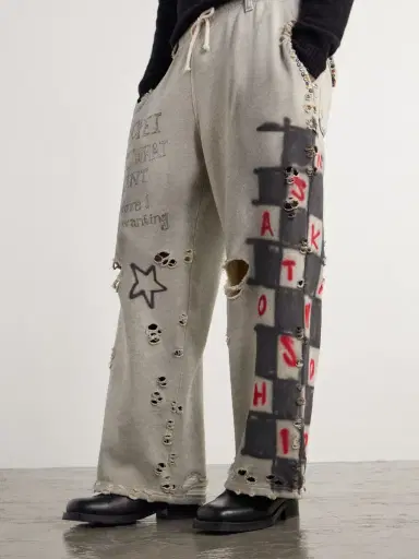 Satoshi Nakamoto Get What I Want Printed Embellished Distressed Cotton-Jersey Sweatpants - Men | Thumbnail 5 Satoshi Nakamoto Get What I Want Printed Embellished Distressed Cotton-Jersey Sweatpants - Men | Thumbnail 5