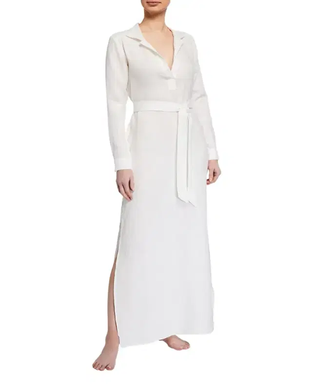 Pour Les Femmes Long Linen Lounge Shirt Dress