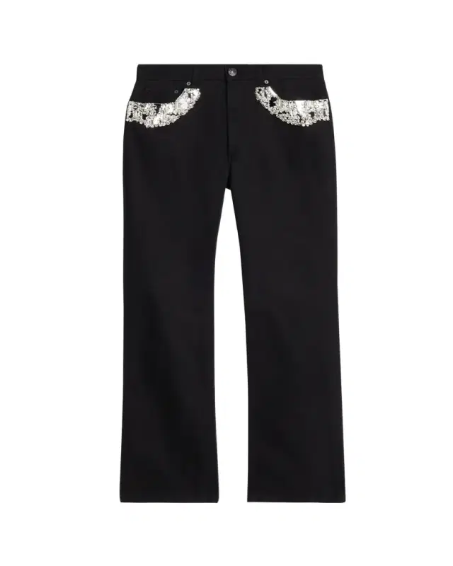 McQueen Men's Black Denim Slim Crystal-Trim Jeans
