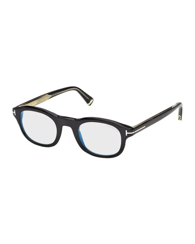 Tom Ford Men's T-Logo Acetate Round Eyeglasses