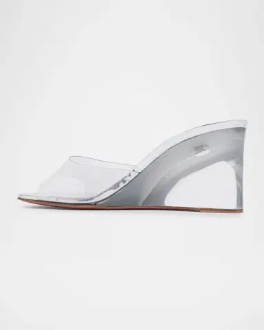 Amina Muaddi 70mm Lupita Transparent Wedge Mules | Thumbnail 2