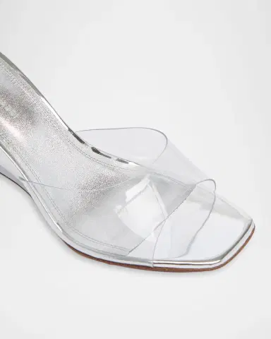 Amina Muaddi 70mm Lupita Transparent Wedge Mules | Thumbnail 3