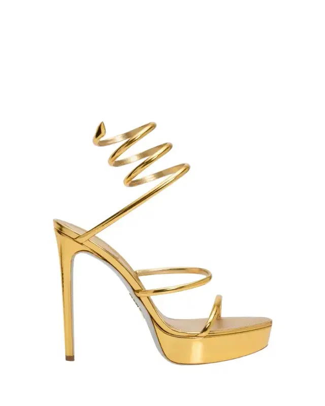 Rene Caovilla 130mm Metallic Leather Platform Snake-Wrap Sandals