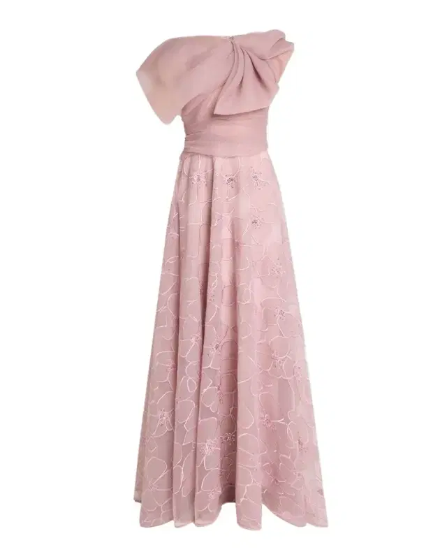 Talbot Runhof Bloom Embroidered Organza Bow A-Line Gown