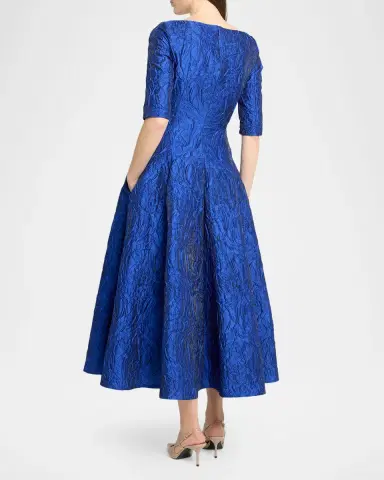 Talbot Runhof Boat-Neck Poiret Rose Jacquard Midi Cocktail Dress | Thumbnail 3 Talbot Runhof Boat-Neck Poiret Rose Jacquard Midi Cocktail Dress | Thumbnail 3