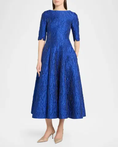Talbot Runhof Boat-Neck Poiret Rose Jacquard Midi Cocktail Dress | Thumbnail 4 Talbot Runhof Boat-Neck Poiret Rose Jacquard Midi Cocktail Dress | Thumbnail 4