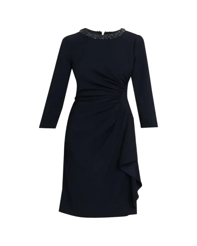Rickie Freeman for Teri Jon Beaded Draped Crepe Dress