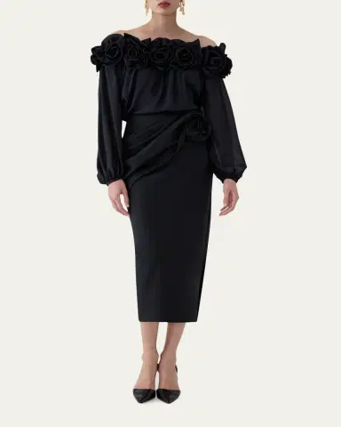 Carolina Herrera Draped Rose Slit Midi Skirt | Thumbnail 2