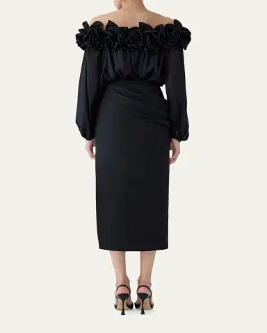 Carolina Herrera Draped Rose Slit Midi Skirt | Thumbnail 3