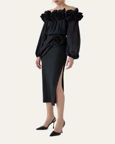 Carolina Herrera Draped Rose Slit Midi Skirt | Thumbnail 4