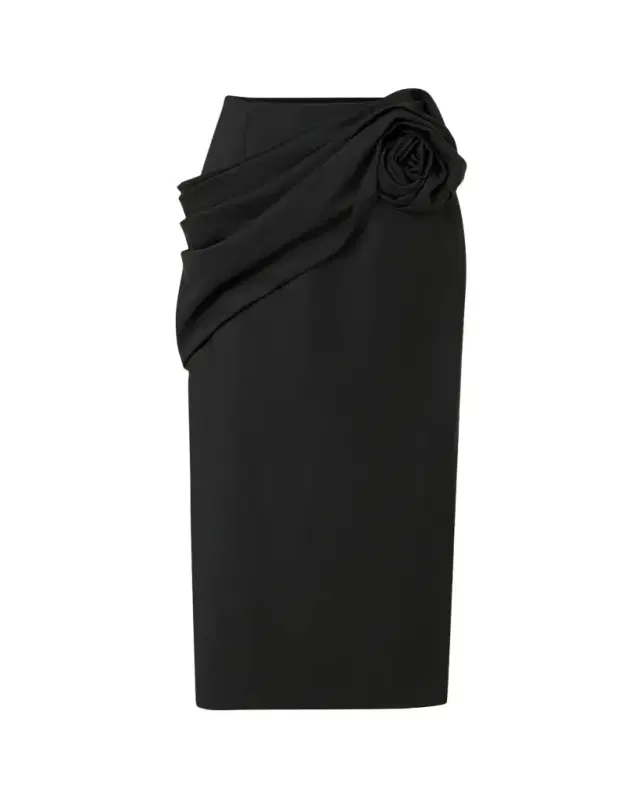 Carolina Herrera Draped Rose Slit Midi Skirt