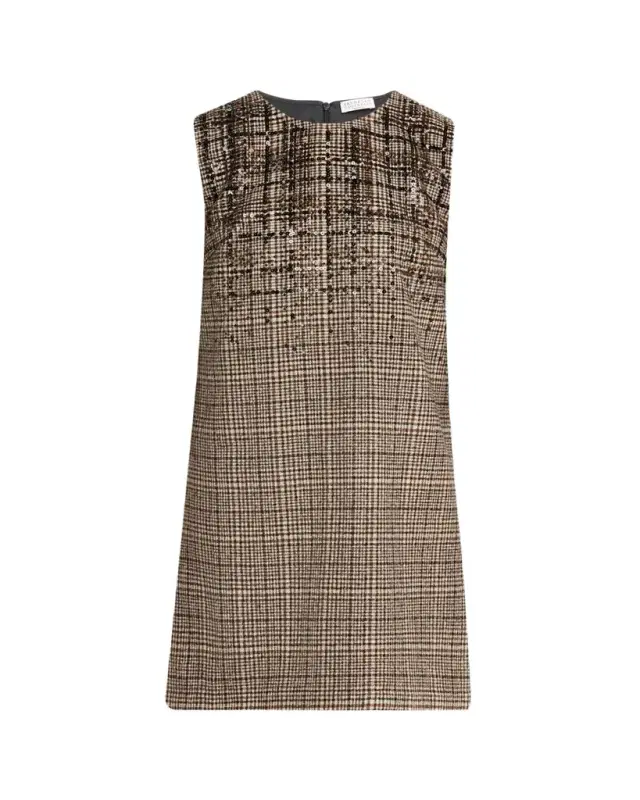 Brunello Cucinelli Sequined Plaid Jacquard Sleeveless Dress