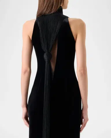 Akris Mock-Neck Fringe Knot Sleeveless Velvet Trumpet Gown | Thumbnail 5