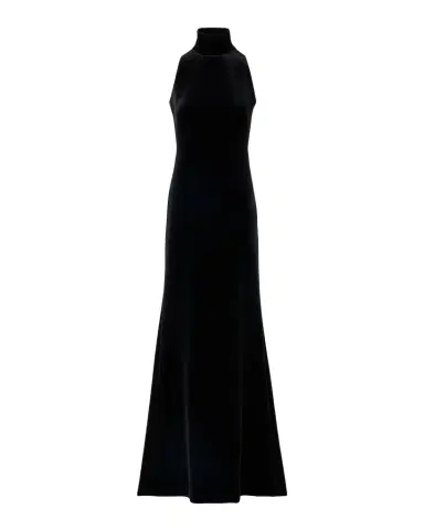 Akris Mock-Neck Fringe Knot Sleeveless Velvet Trumpet Gown | Thumbnail 1