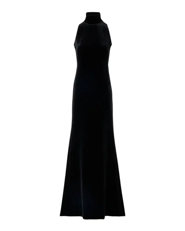 Akris Mock-Neck Fringe Knot Sleeveless Velvet Trumpet Gown