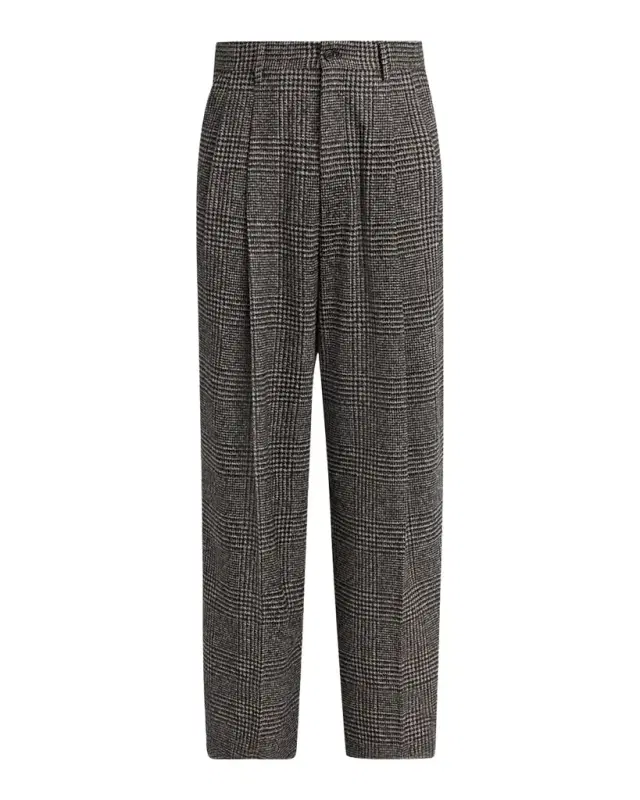 Dolce & Gabbana Men 's Wool and Cotton Glen Plaid Wide-Leg Pleated Pants