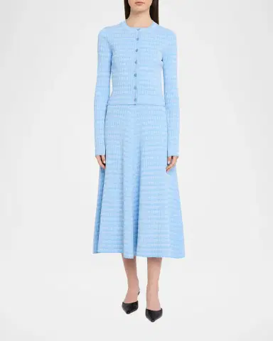 Prabal Gurung Striped Rib Knit Fitted Crewneck Cardigan | Thumbnail 2 Prabal Gurung Striped Rib Knit Fitted Crewneck Cardigan | Thumbnail 2