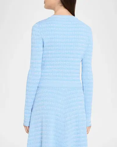 Prabal Gurung Striped Rib Knit Fitted Crewneck Cardigan | Thumbnail 3 Prabal Gurung Striped Rib Knit Fitted Crewneck Cardigan | Thumbnail 3