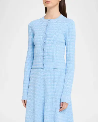Prabal Gurung Striped Rib Knit Fitted Crewneck Cardigan | Thumbnail 4 Prabal Gurung Striped Rib Knit Fitted Crewneck Cardigan | Thumbnail 4