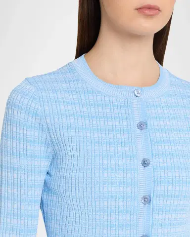 Prabal Gurung Striped Rib Knit Fitted Crewneck Cardigan | Thumbnail 5 Prabal Gurung Striped Rib Knit Fitted Crewneck Cardigan | Thumbnail 5