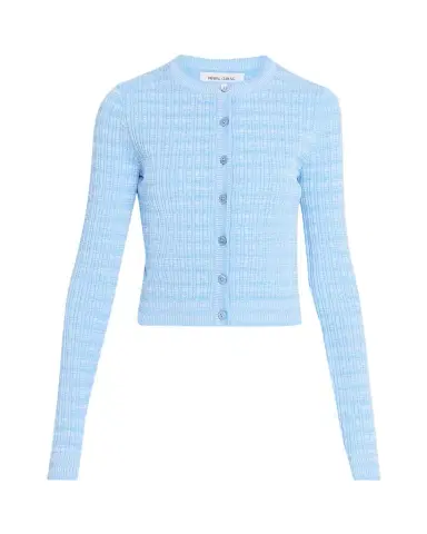 Prabal Gurung Striped Rib Knit Fitted Crewneck Cardigan | Thumbnail 1 Prabal Gurung Striped Rib Knit Fitted Crewneck Cardigan | Thumbnail 1