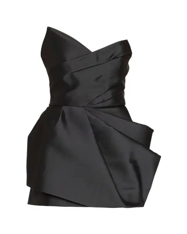 Monique Lhuillier Strapless Pleated Mikado Silk Mini Dress