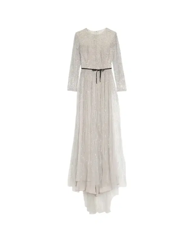 Monique Lhuillier Embellished Tulle Long-Sleeve Illusion Gown